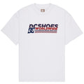 White DC Shoes Queltra Lhss T-Shirt with graphic print, casual fit, and short sleeves, ideal for everyday wear.