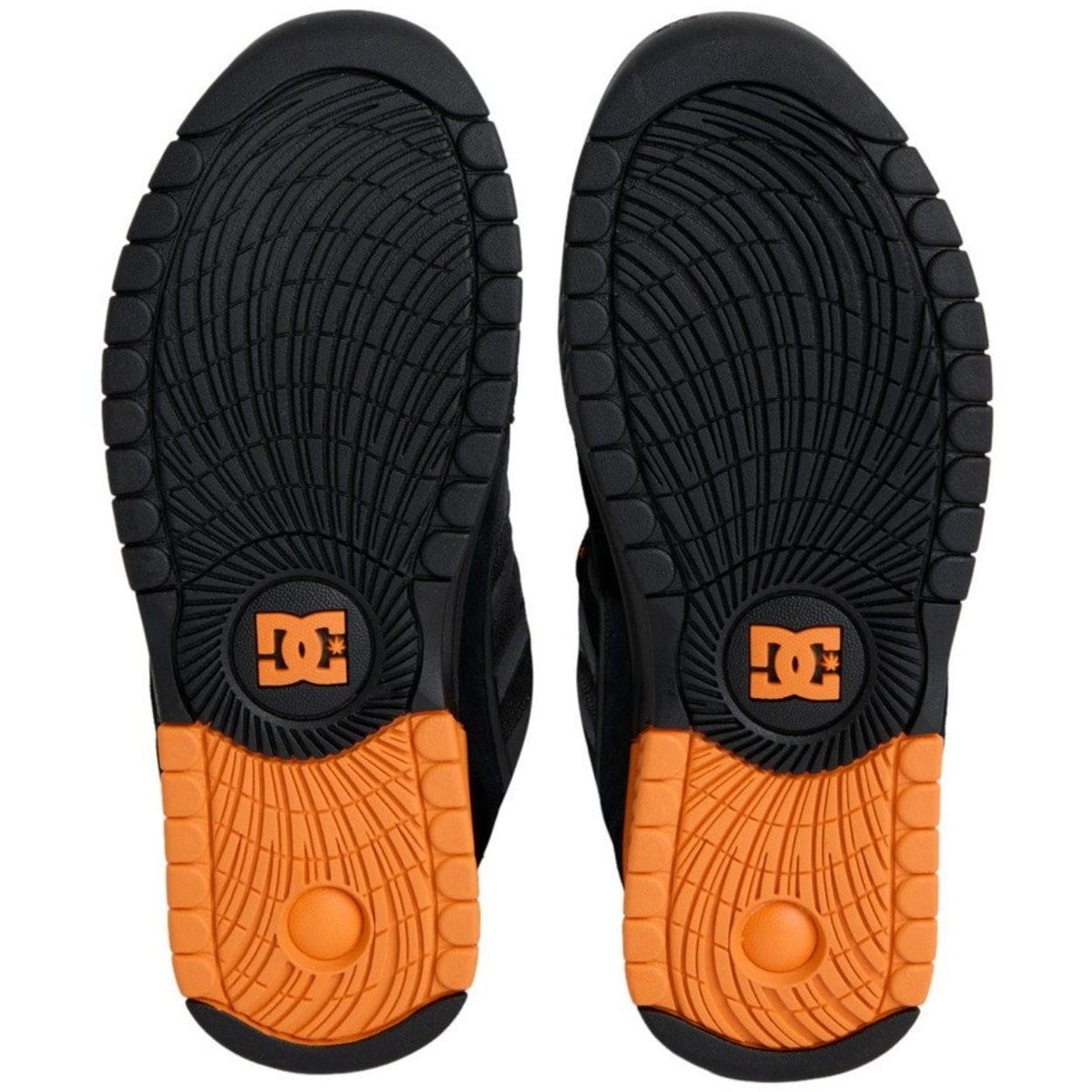 DC Shoes Lucien skate shoes in black and orange, featuring a durable design and classic skateboarding style.