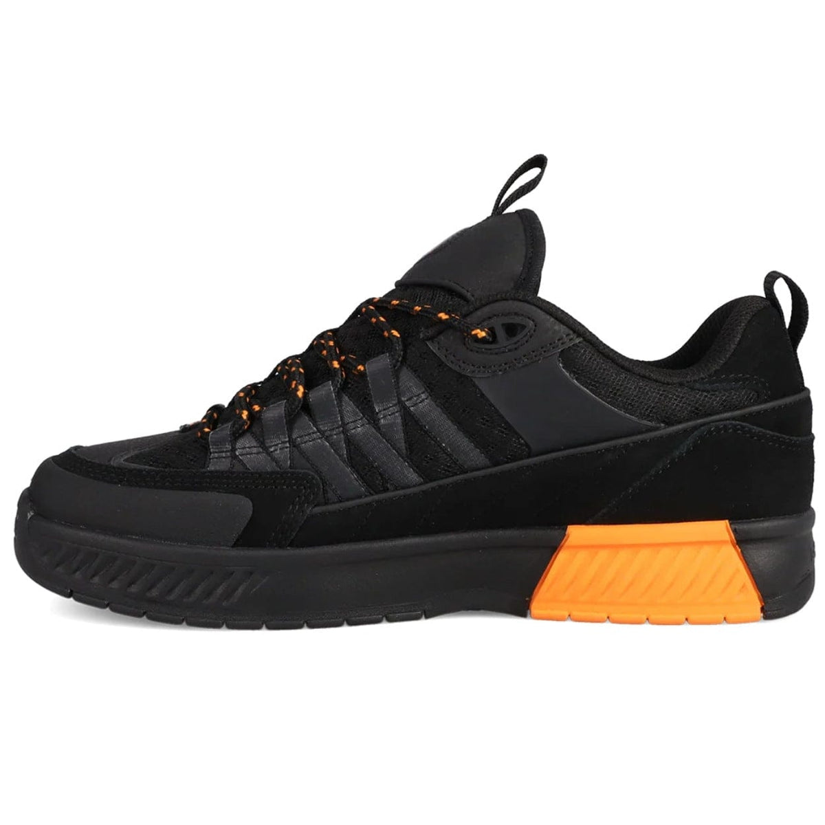 DC Shoes Lucien skate shoes in black and orange with a low-top design and skate-inspired style.