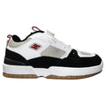 DC Shoes JS 1 skate shoes in white, black, and red with sleek design and skate-ready style.