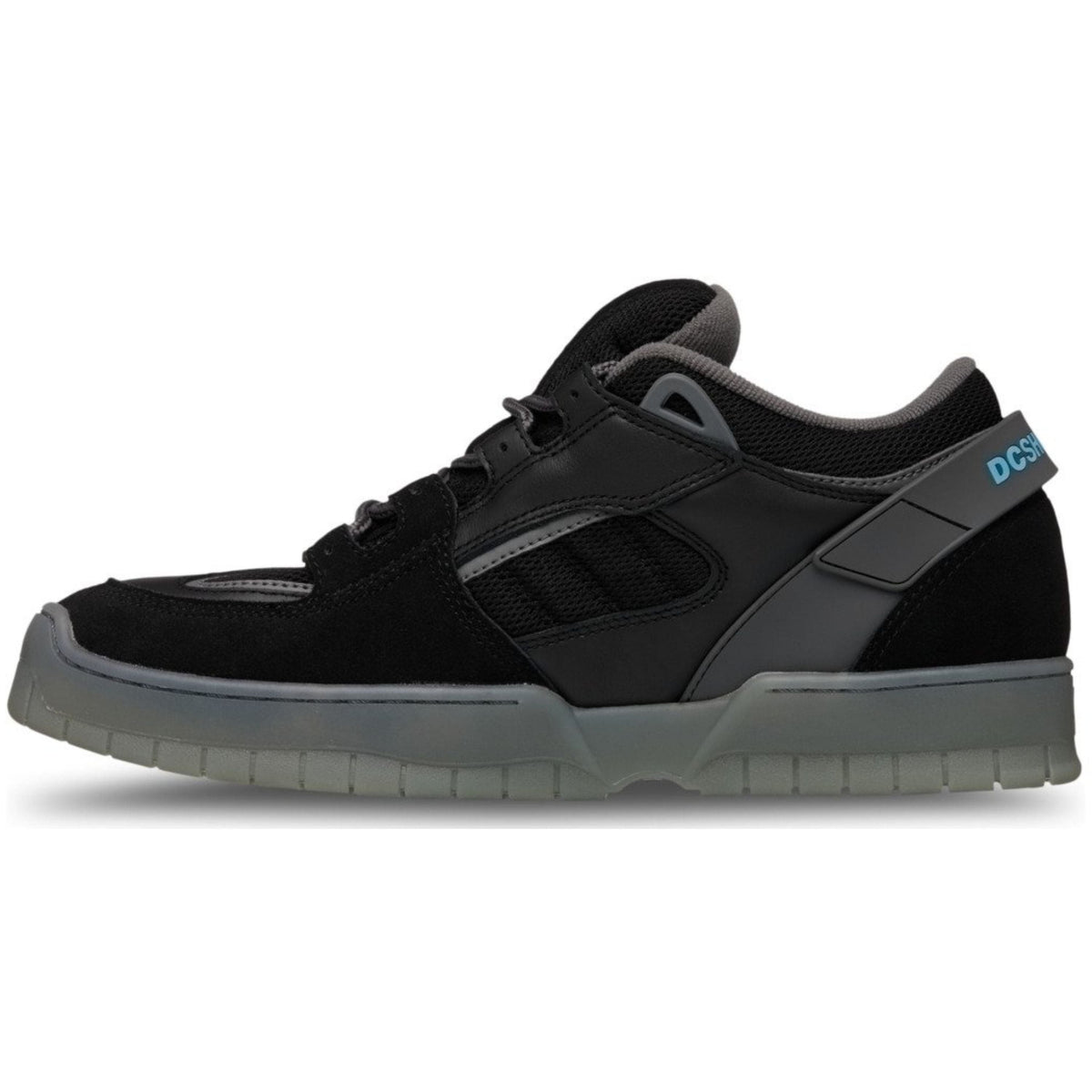 DC Shoes Spectre skate shoes in black, grey, and blue with stylish design and skate-ready features.