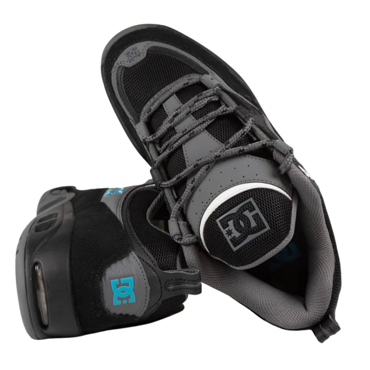 DC Shoes Truth skate shoes in black, grey, and blue with a low-top design and skate-inspired style.