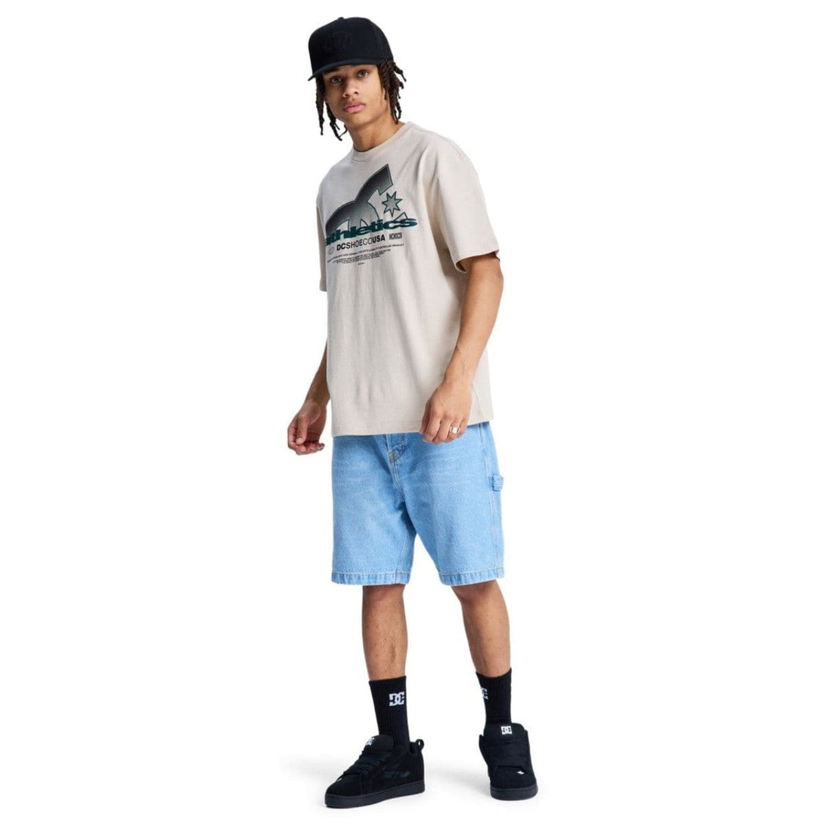 Beige DC Slathletic T-Shirt from DC Shoes, casual men's tee with logo design, soft fabric, and comfortable fit.