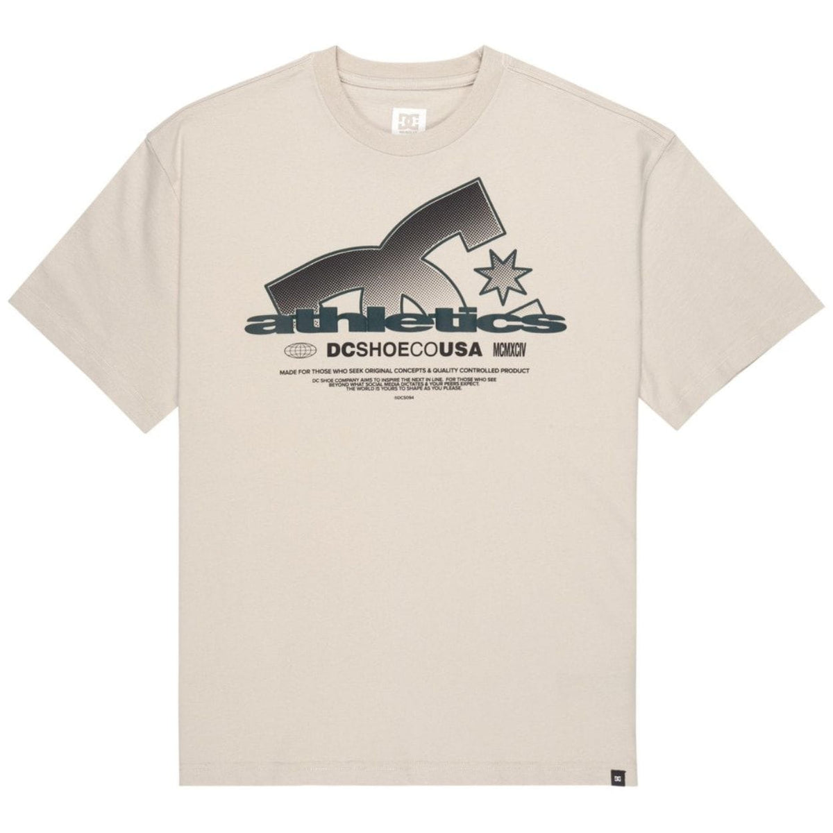 Beige DC Slathletic T-Shirt by DC Shoes, casual men's tee with logo detail, made from comfortable fabric.
