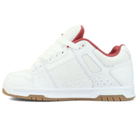 White DC Stag skate shoes with black accents, featuring durable design and classic skate shoe style from DC Shoes.