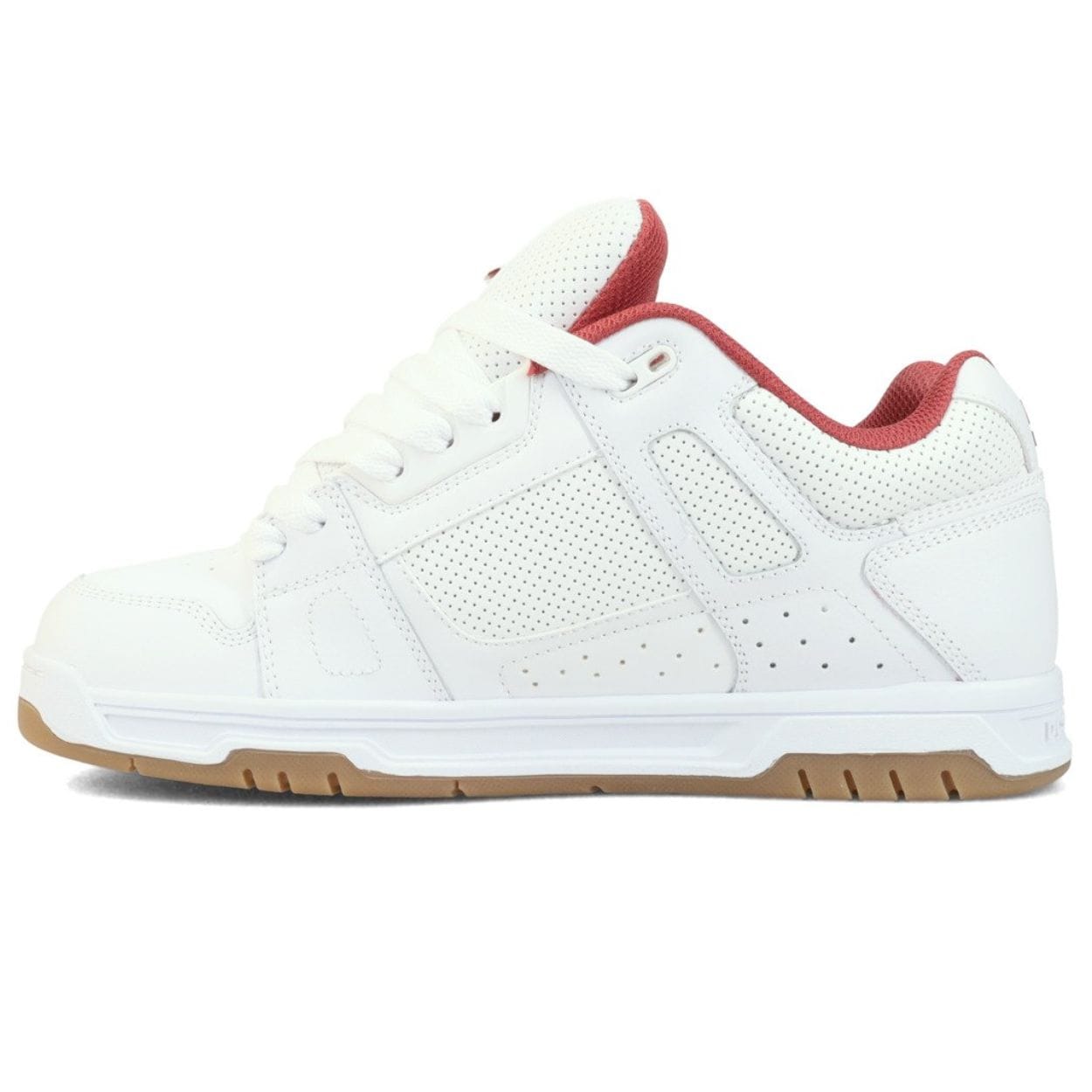 White DC Stag skate shoes with black accents, featuring durable design and classic skate shoe style from DC Shoes.