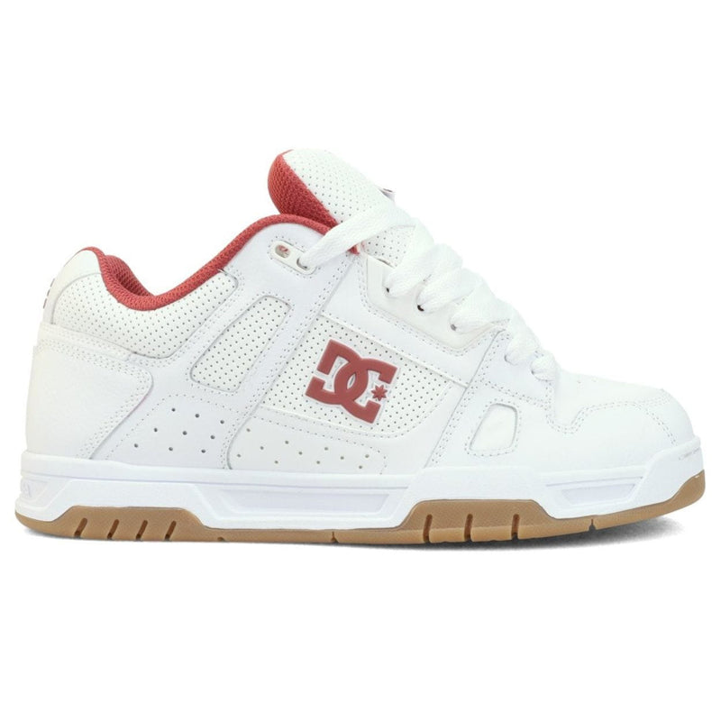 White DC Stag skate shoes from DC Shoes, featuring classic design and durable skateboarding style.