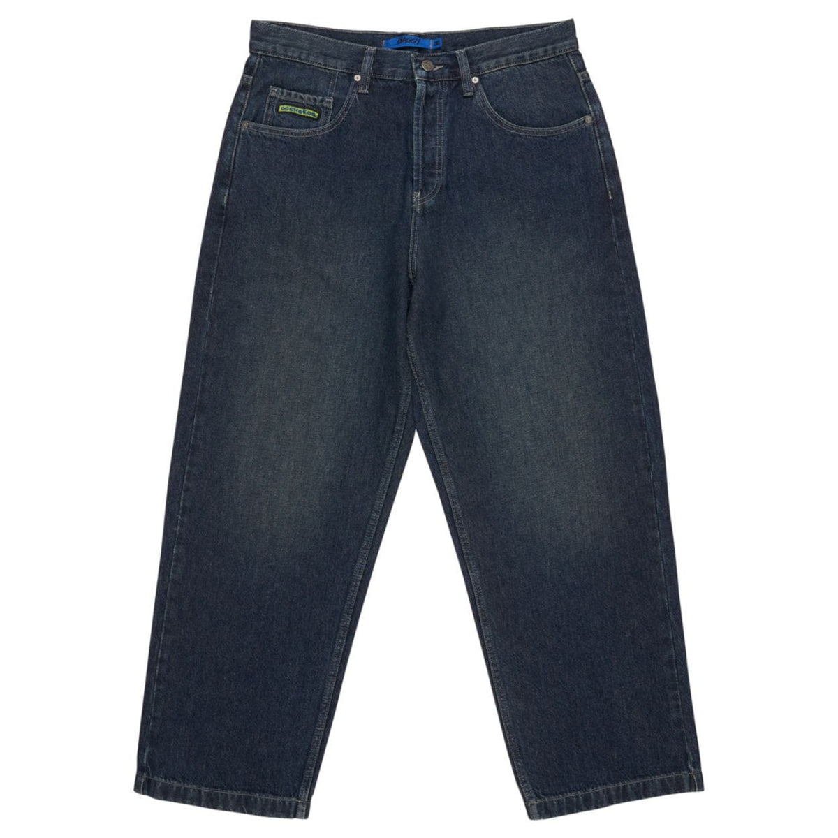 Blue DC Shoes Worker Baggy Double That Denim Jeans, relaxed fit with double stitching and classic denim texture.