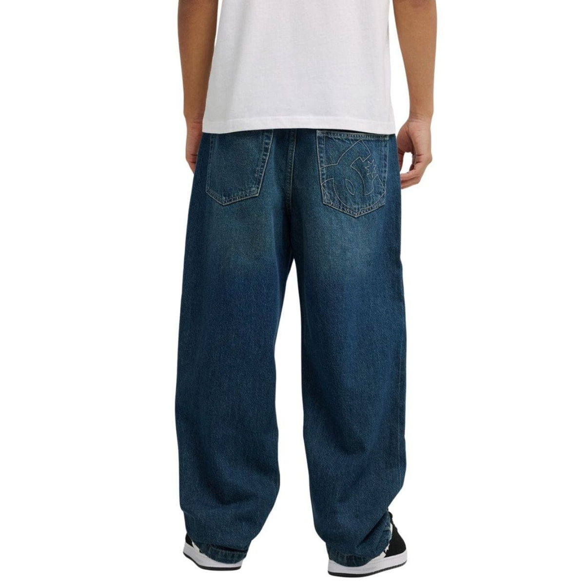 Blue DC Shoes Worker Baggy Double That Denim Jeans displayed with a relaxed fit and classic denim texture.