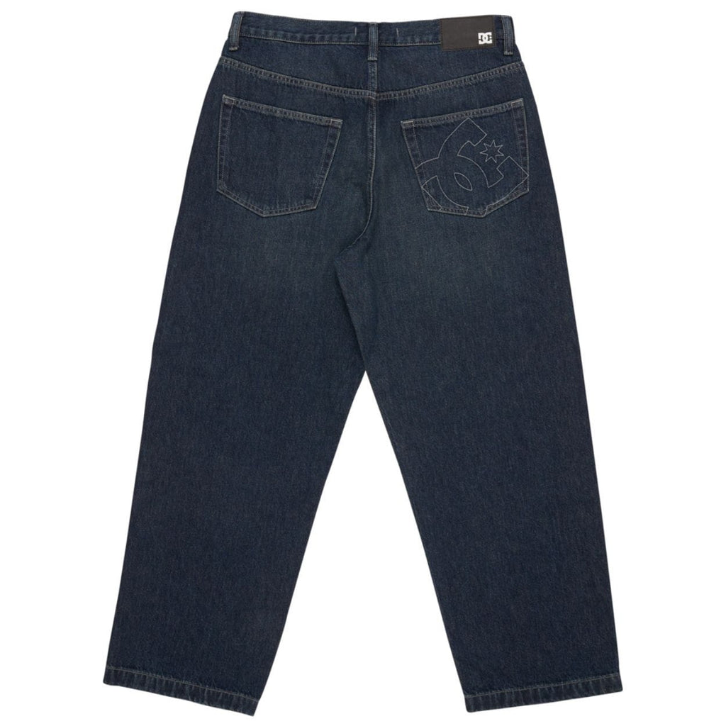 Blue DC Shoes Worker Baggy Double That Denim Jeans showing relaxed fit and double-stitched detailing on the denim fabric.