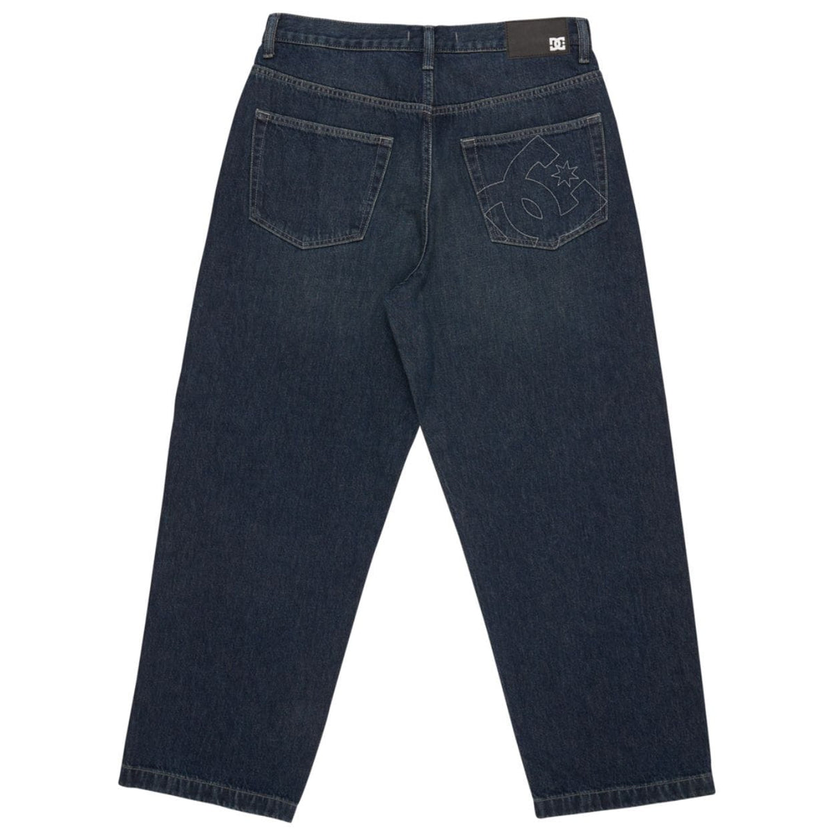 Blue DC Shoes Worker Baggy Double That Denim Jeans showing relaxed fit and double-stitched detailing on the denim fabric.