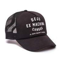 Black Deus Ex Machina Canggu Address trucker cap with mesh back and embroidered logo for a stylish casual look.