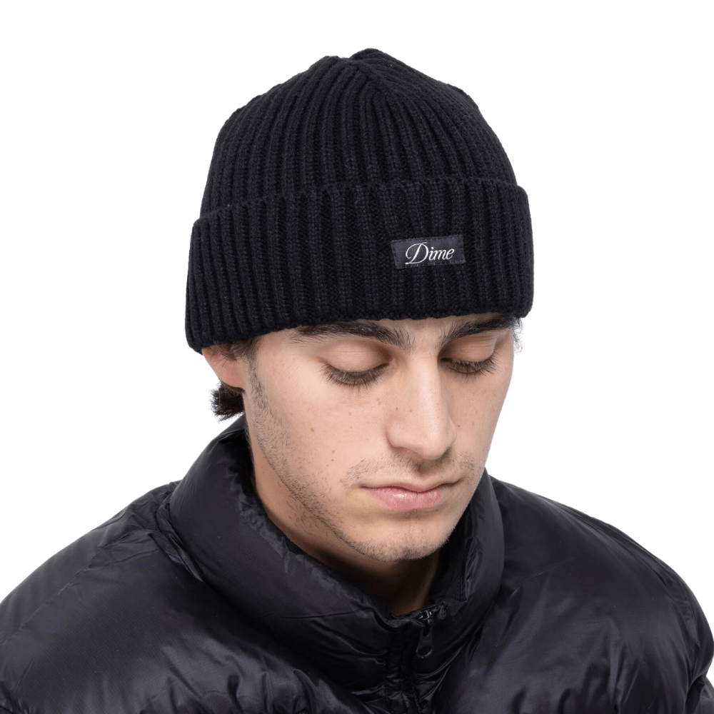 Dime MTL Cursive Fold Beanie | Black - The Vines Supply Co
