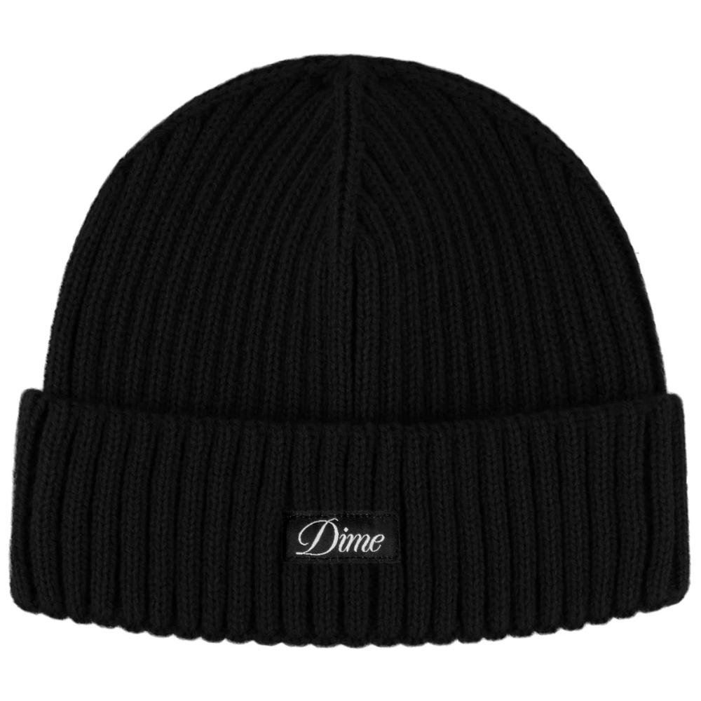 Dime MTL Cursive Fold Beanie | Black - The Vines Supply Co