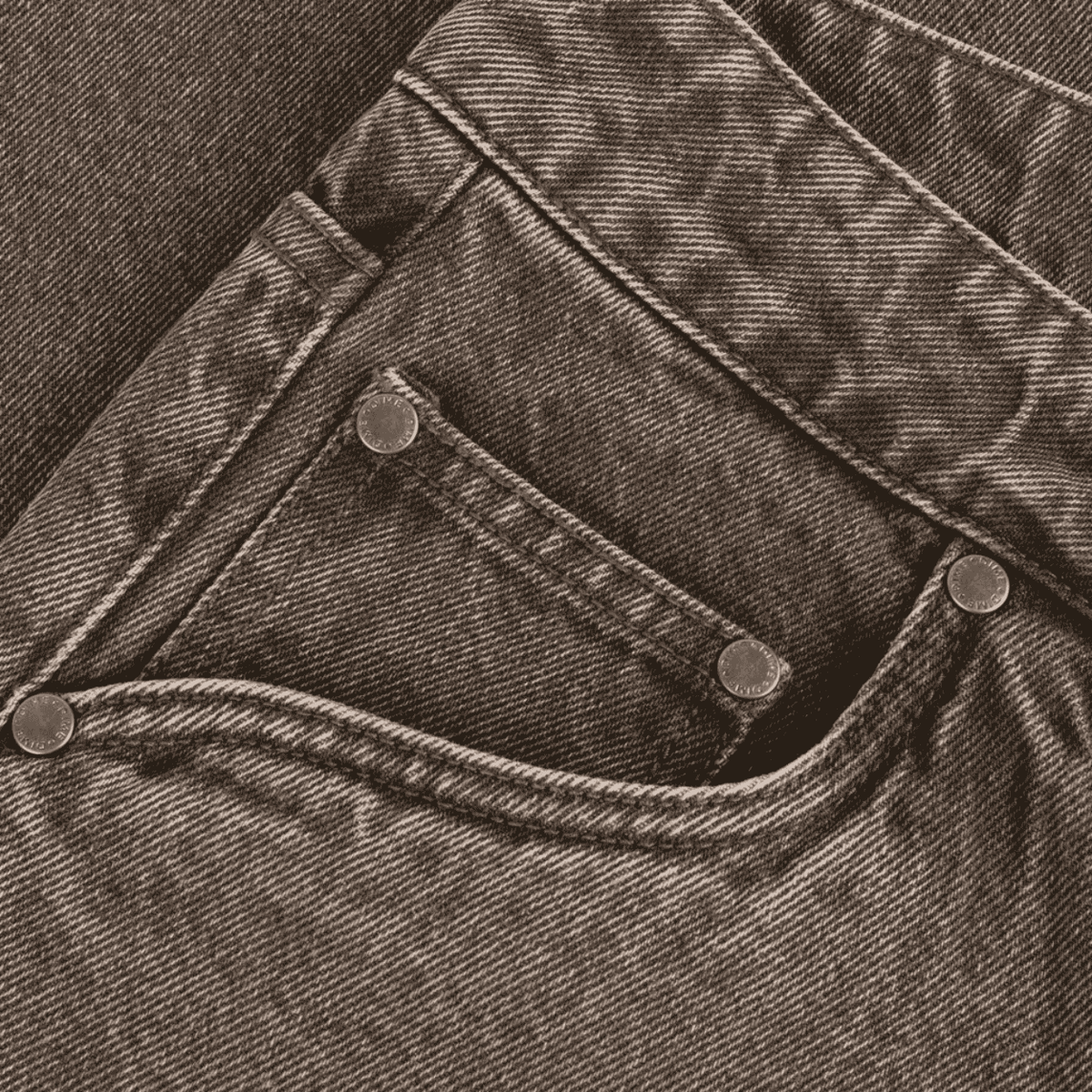 Dime MTL Baggy Denim Pants in Sandblasted Brown, relaxed fit jeans with distressed detailing and classic five-pocket design.