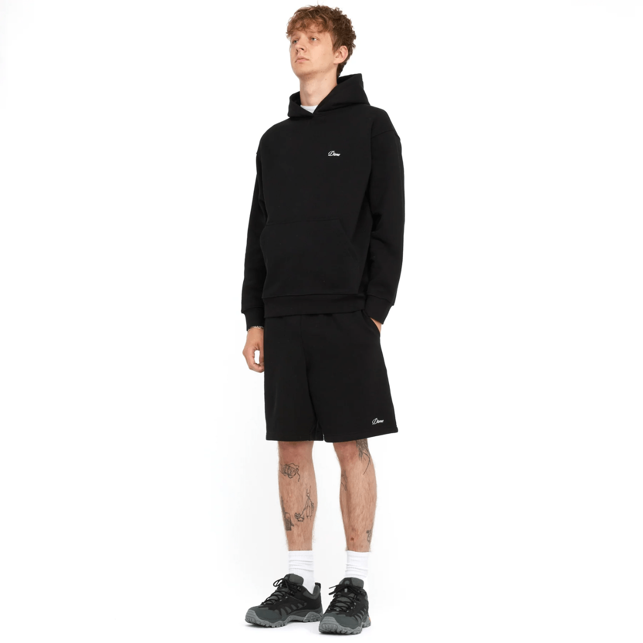 Dime MTL Cursive Small Logo Sweat Shorts | Black - The Vines Supply Co