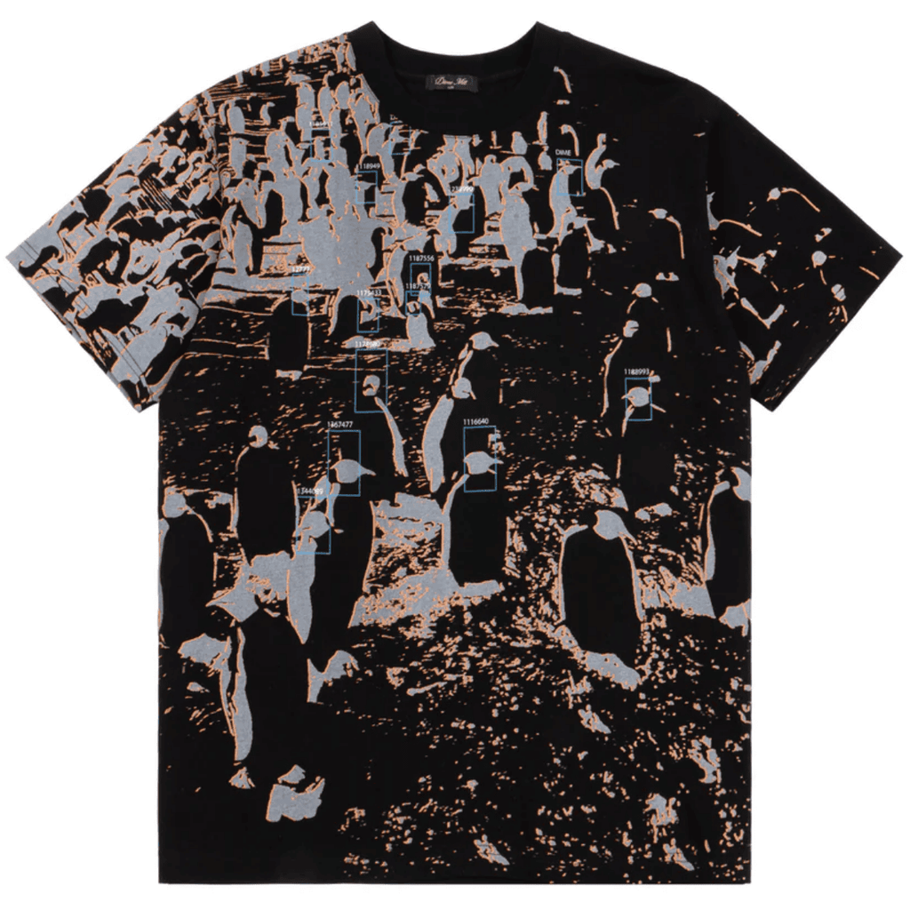 Black Dime MTL CCTV T-Shirt featuring a graphic print, casual crewneck design, made from soft cotton fabric.