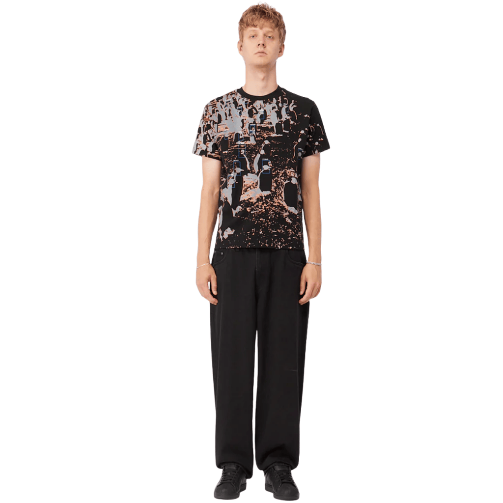 Black Dime MTL CCTV T-Shirt featuring a graphic design, made from soft fabric, casual fit, and classic crew neckline.