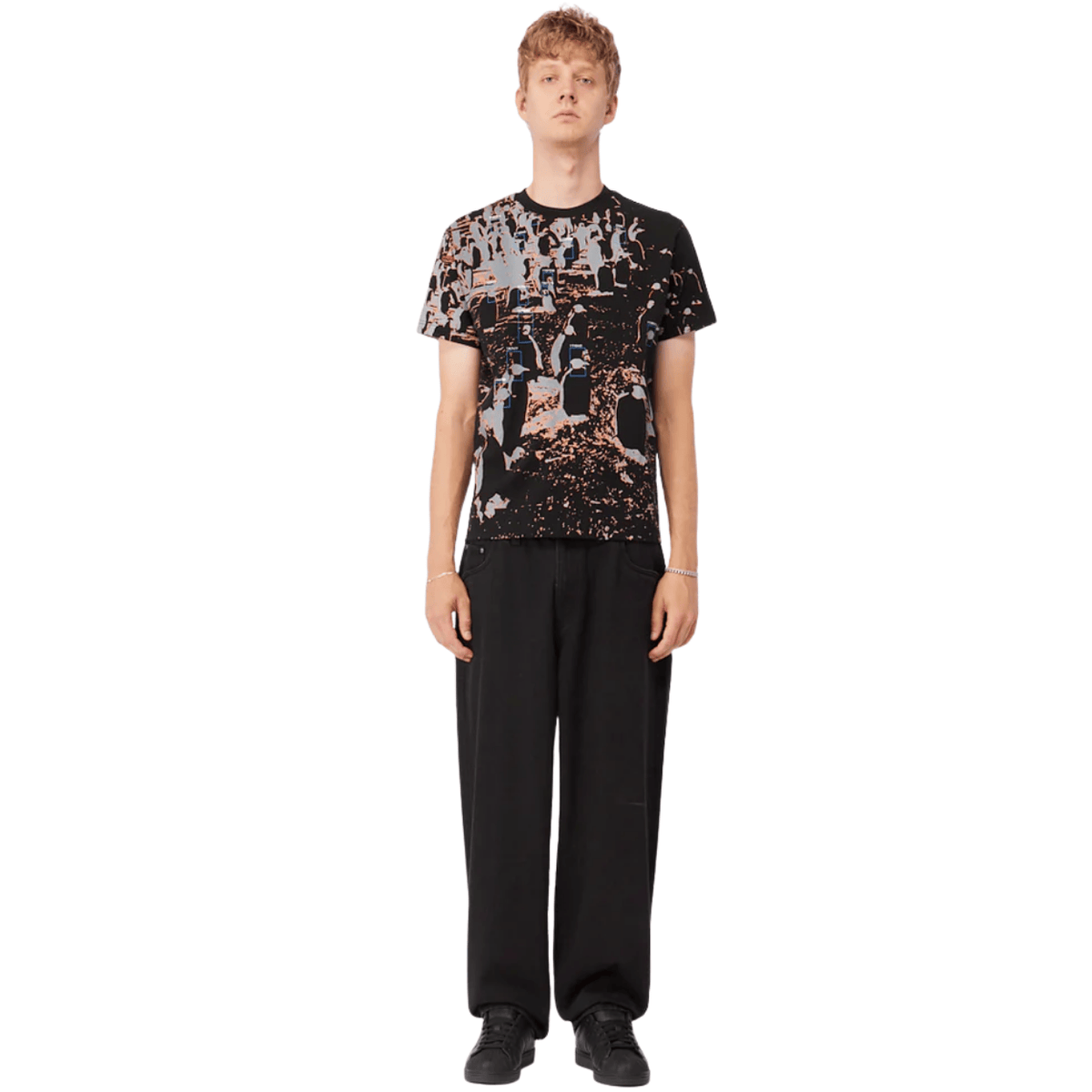 Black Dime MTL CCTV T-Shirt featuring a graphic design, made from soft fabric, casual fit, and classic crew neckline.