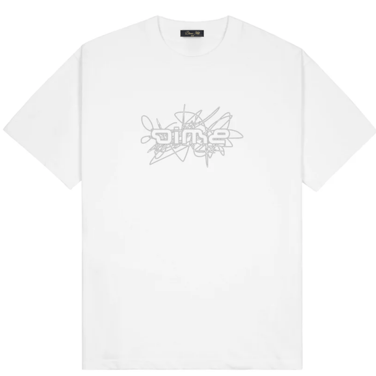 White Dime MTL Glyph T-Shirt featuring a graphic design, made from soft cotton, casual fit, ideal for everyday wear.