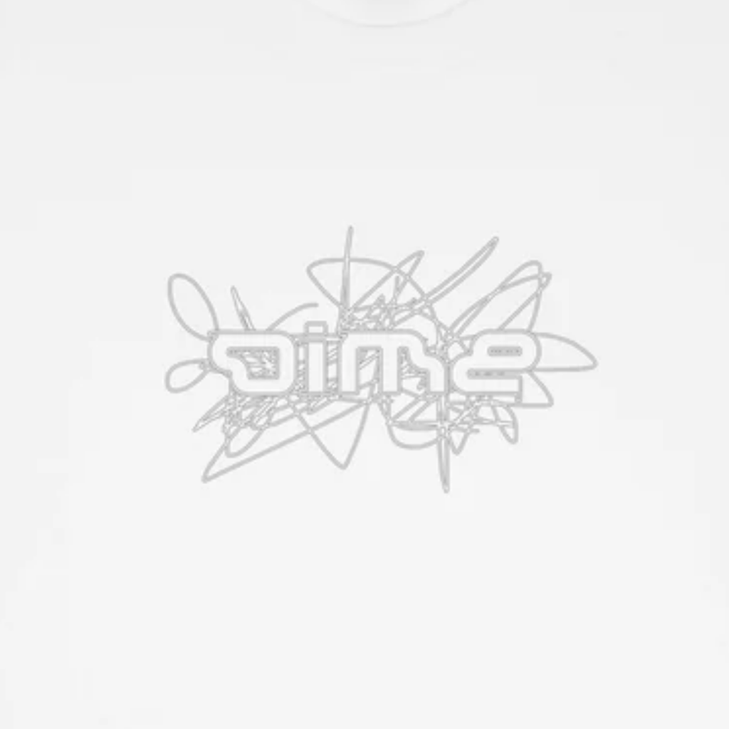 White Dime MTL Glyph T-Shirt featuring a graphic design, casual fit, and soft cotton fabric for everyday wear.
