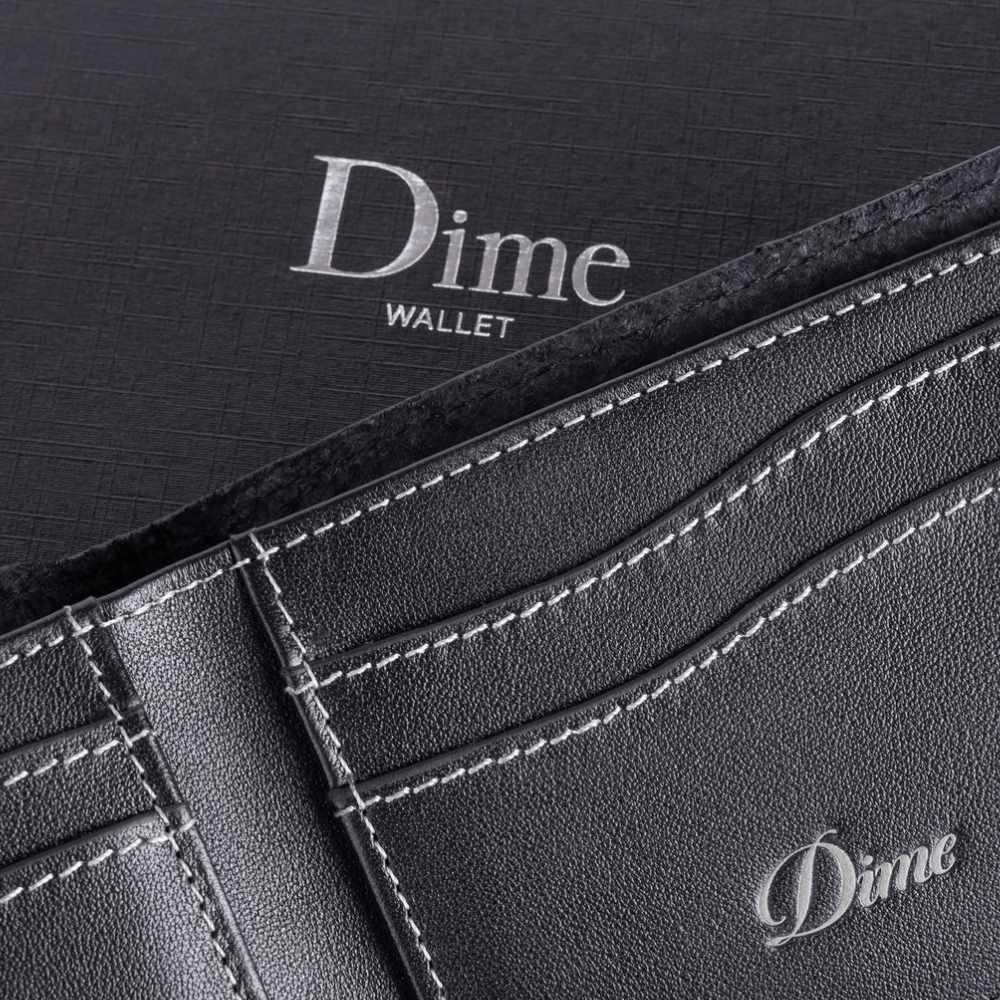 Dime MTL Cursive Leather Bifold Wallet | Black - The Vines Supply Co