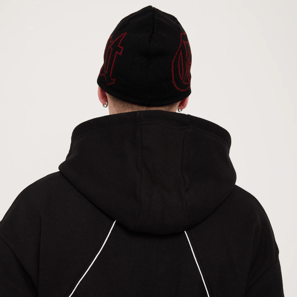 GVNMNT Clothing Co Old English Beanie l Black & Red - The Vines Supply Co