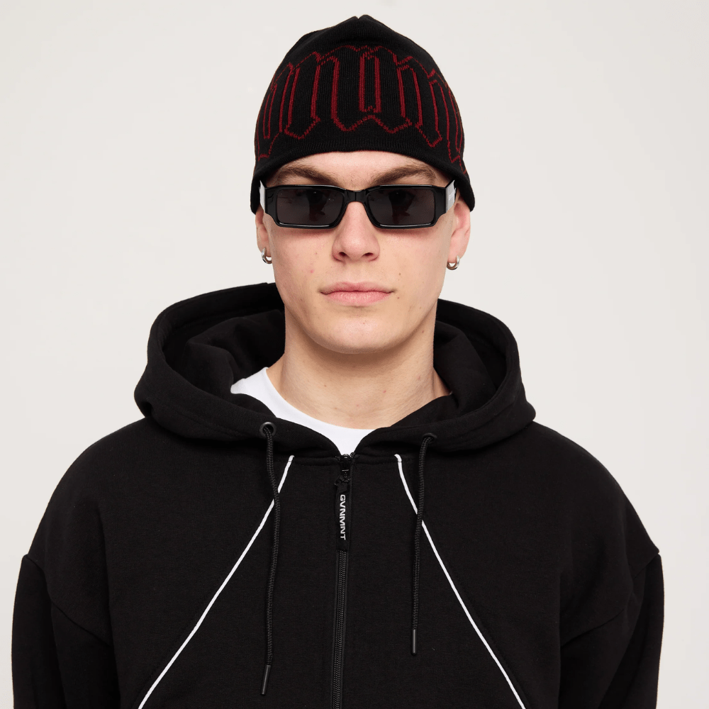 GVNMNT Clothing Co Old English Beanie l Black & Red - The Vines Supply Co