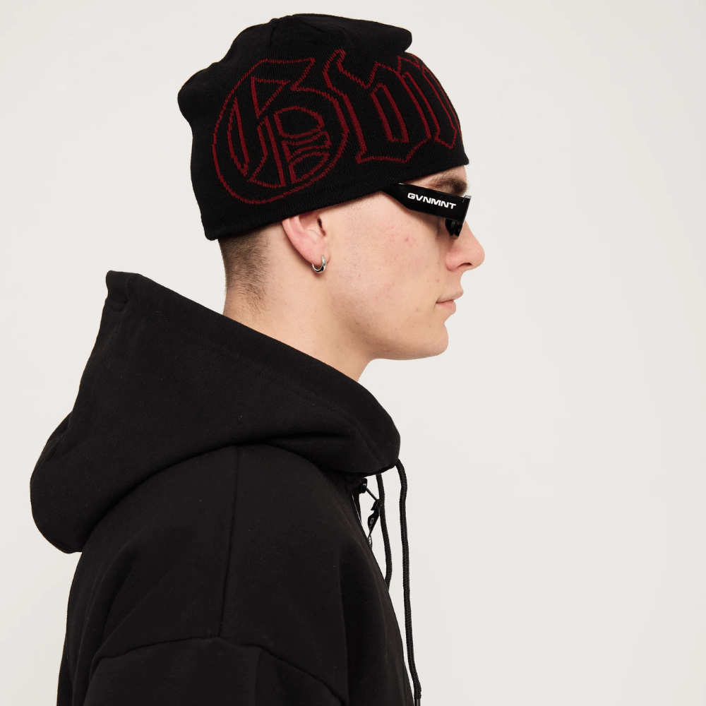 GVNMNT Clothing Co Old English Beanie l Black & Red - The Vines Supply Co