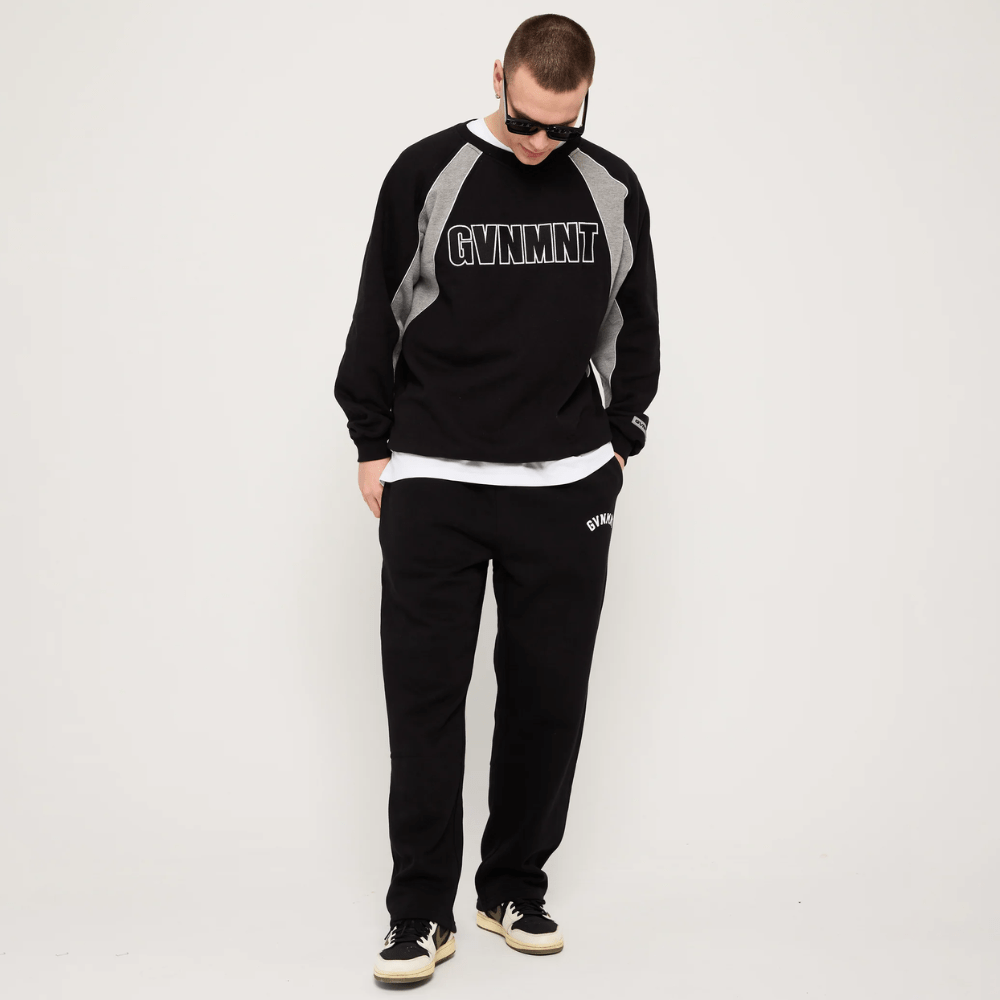 GVNMNT Origins Varsity Vneck Sweatshirt | Black - The Vines Supply Co