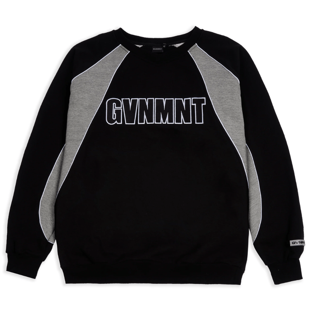 GVNMNT Origins Varsity Vneck Sweatshirt | Black - The Vines Supply Co