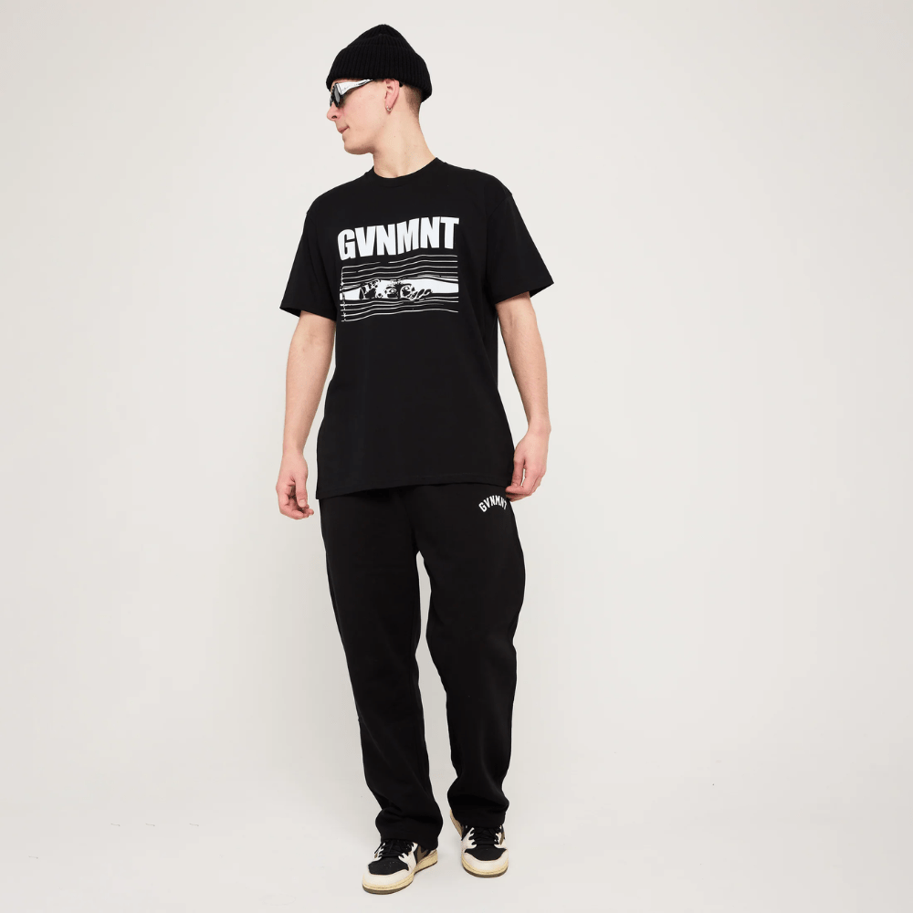 Black GVNMNT Clothing Co Eyes Out T-Shirt featuring eye graphic design on soft cotton fabric.