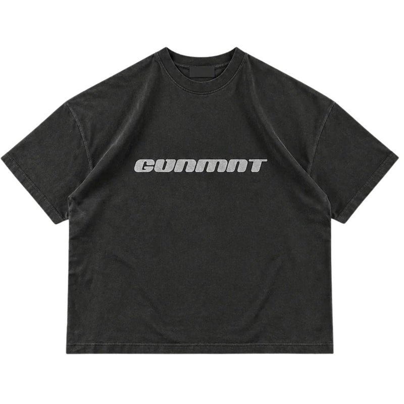 GVNMNT Future Proof T-Shirt in faded black, casual black tee with logo print, from GVNMNT Clothing Co.