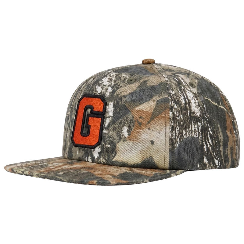 GVNMNT G Way cap in forest camo and orange with curved brim and adjustable strap, designed by GVNMNT Clothing Co.