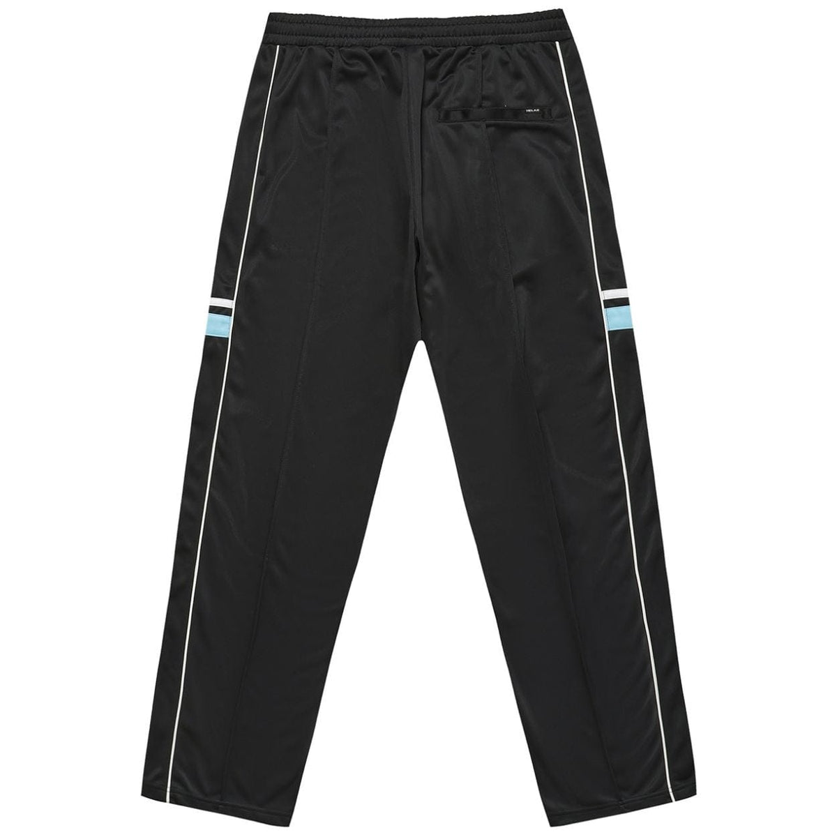 Black Helas Detente tracksuit bottoms with elastic waistband and cuffed ankles, designed for comfortable casual wear.