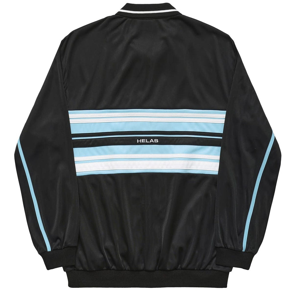 Black Helas Detente tracksuit jacket with zip-up front and ribbed cuffs, casual athletic style for comfortable wear.