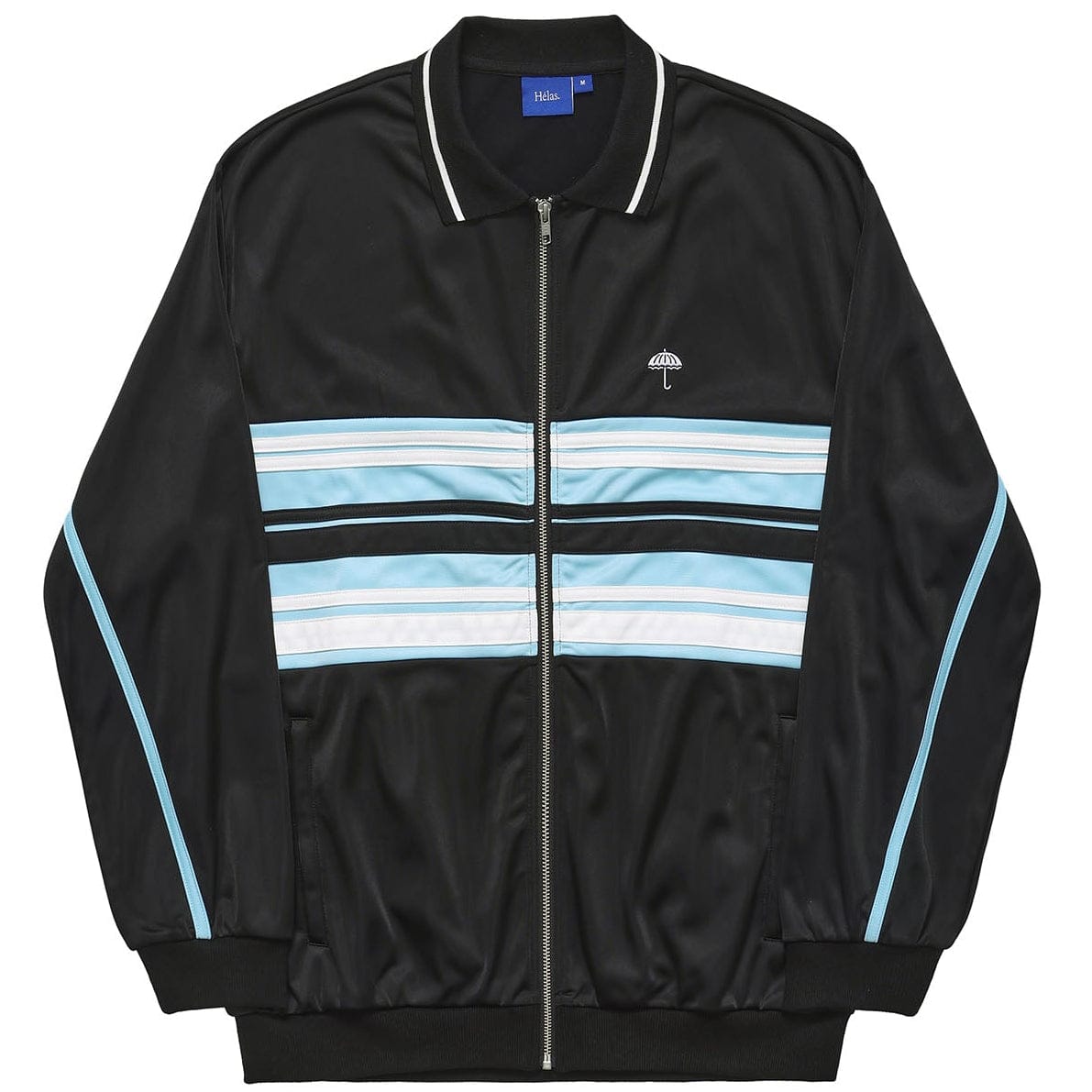 Black Helas Detente tracksuit jacket with a zip-up front, standing collar, and sporty design, perfect for casual wear.