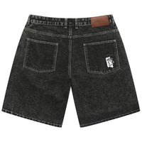 Helas Dieu Grec Jean Shorts in washed black denim, featuring distressed details and a casual fit.
