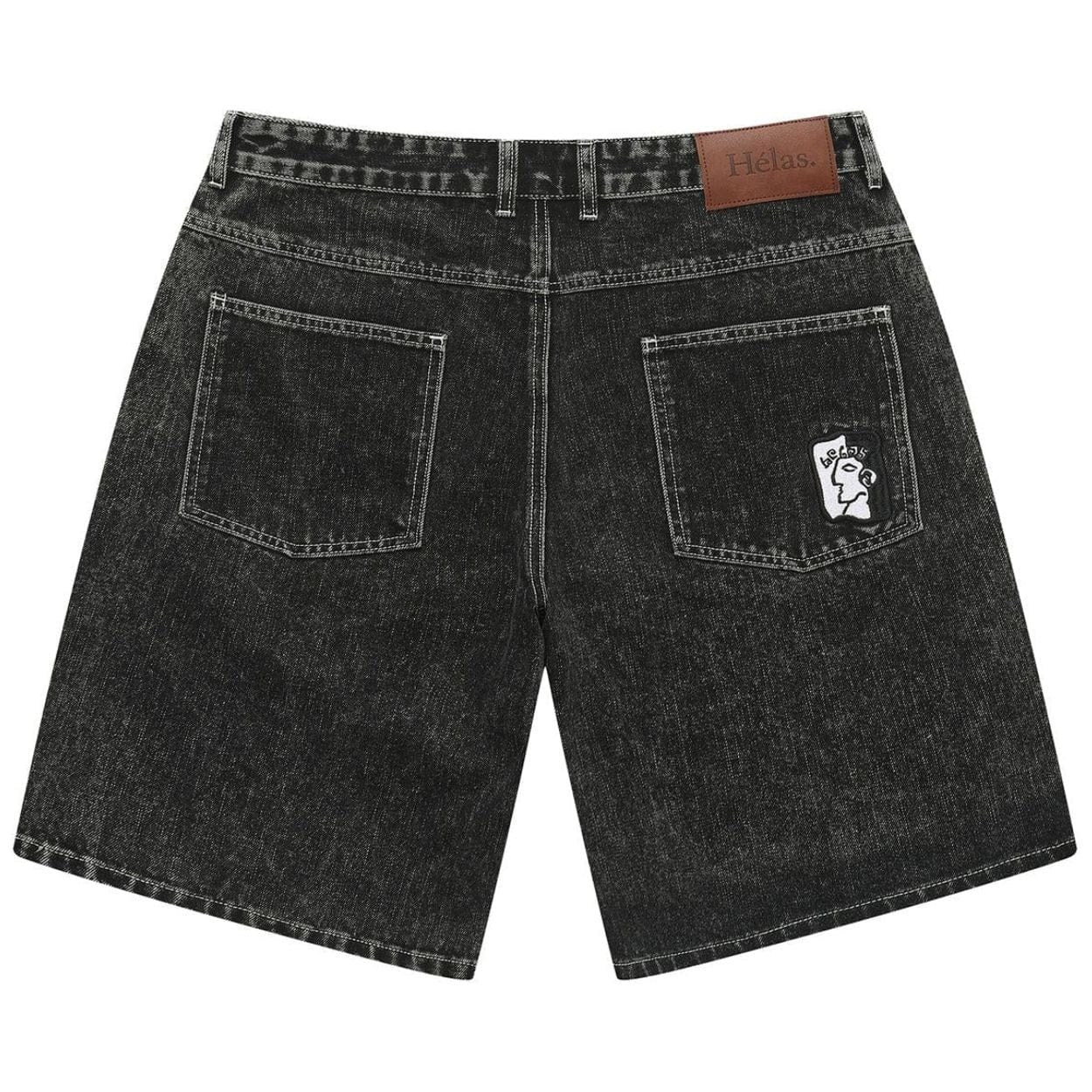 Helas Dieu Grec Jean Shorts in washed black denim, featuring distressed details and a casual fit.