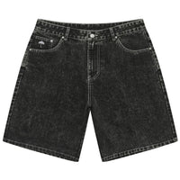 Helas Dieu Grec Jean Shorts in washed black denim, featuring a stylish fit and distressed details, perfect for casual wear.