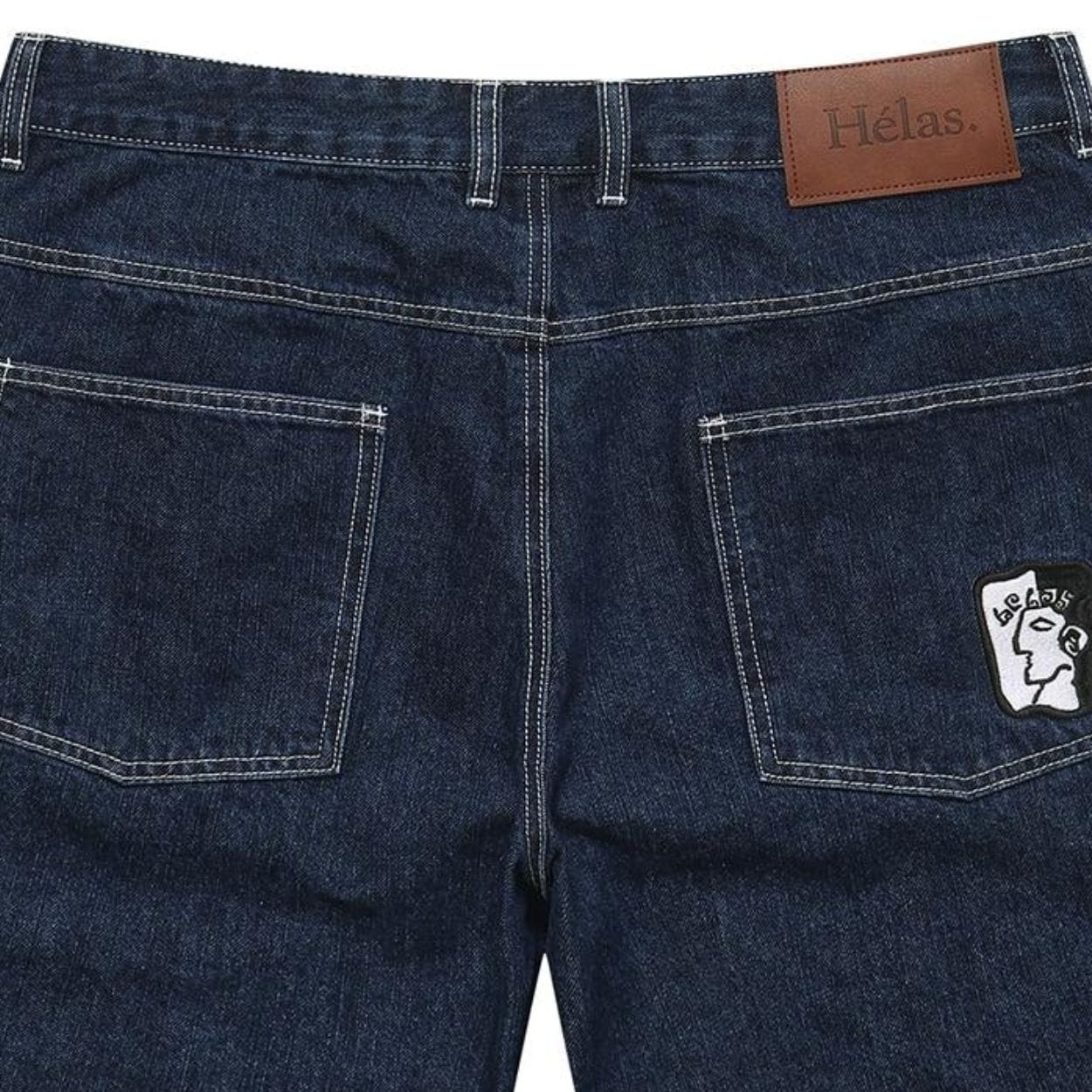 Helas Dieu Grec Jean Shorts in washed navy, casual denim shorts with distressed details and a relaxed fit.