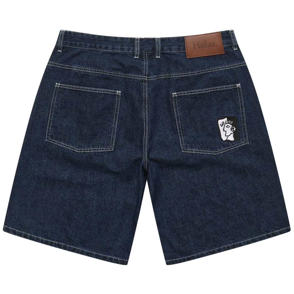 Helas Dieu Grec Jean Shorts in washed navy denim, featuring a relaxed fit and stylish design.