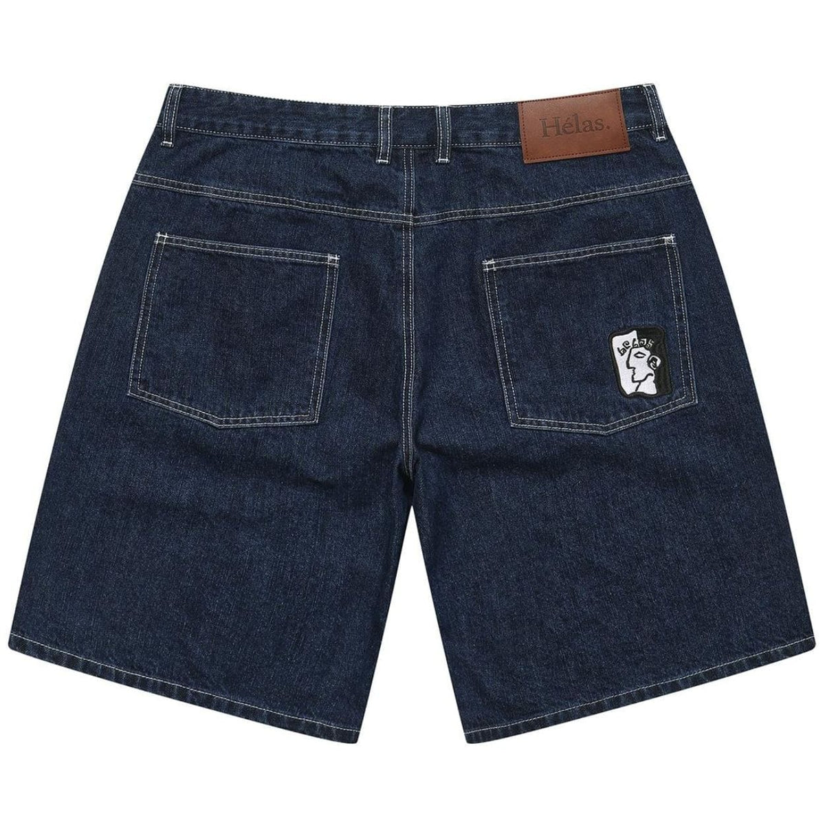 Helas Dieu Grec Jean Shorts in washed navy denim, featuring a relaxed fit and stylish design.