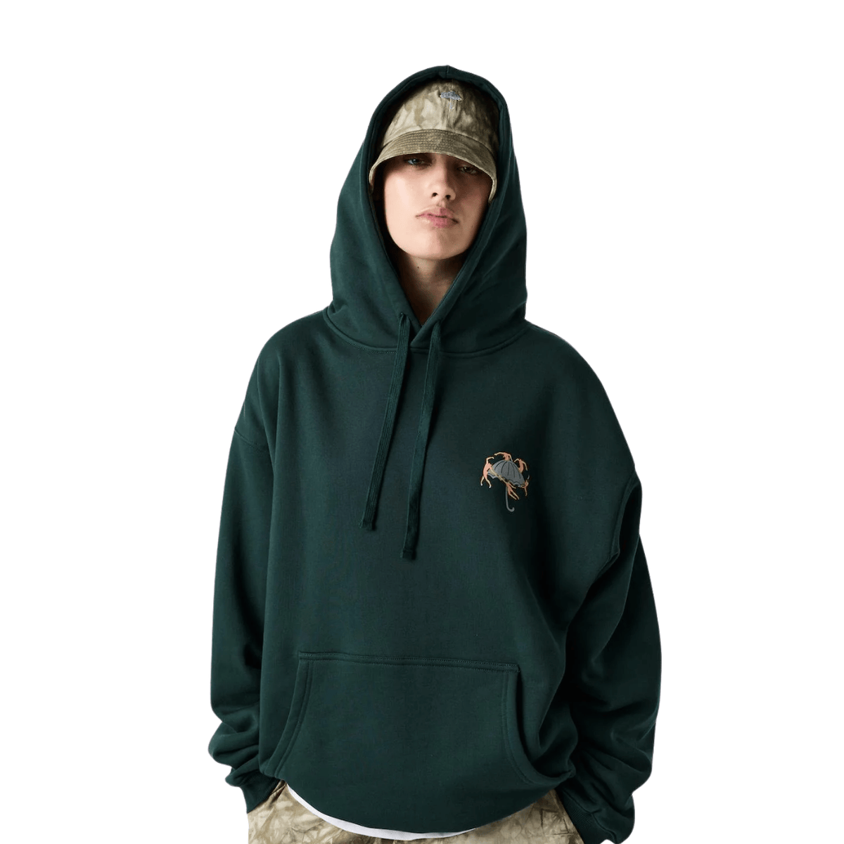 Forest green Helas Dancing Hoodie featuring a relaxed fit and stylish design, perfect for casual wear and street fashion.
