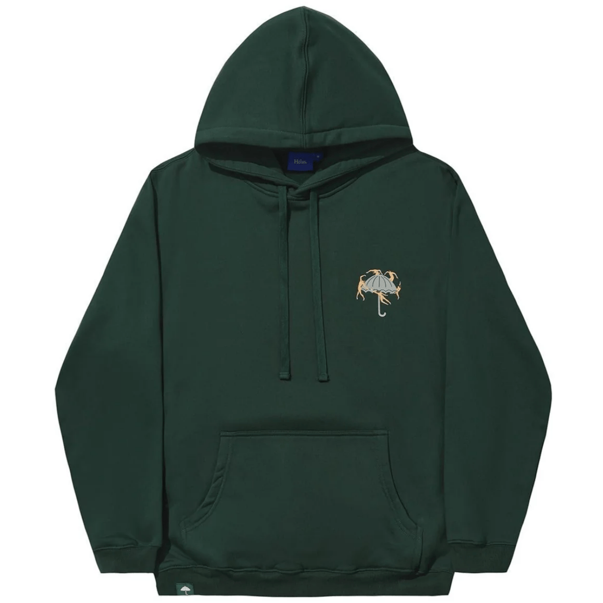 Forest green Helas Dancing Hoodie with a relaxed fit, featuring a front pocket and graphic design, made from soft, comfortable fabric.