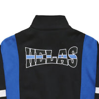 Helas Hoop Quarter Zip jumper in blue and black, featuring a quarter zip design and sporty style, displayed on a plain background.