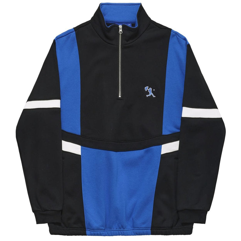 Helas Hoop Quarter Zip jumper in blue and black with a high collar, front zipper, and sporty design.