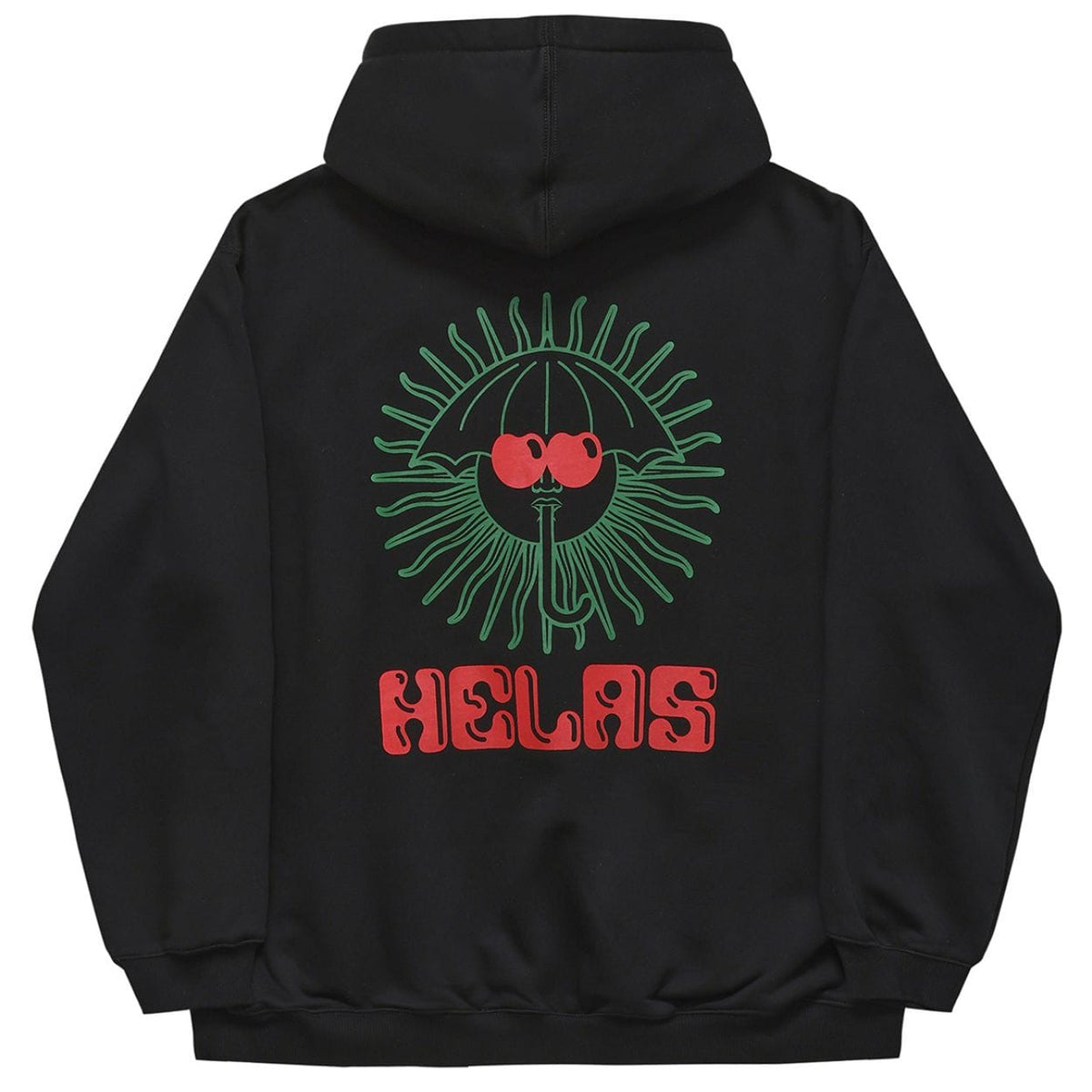 Black Helas Ibiz hoodie with a relaxed fit, featuring the Helas logo on the front and a drawstring hood.