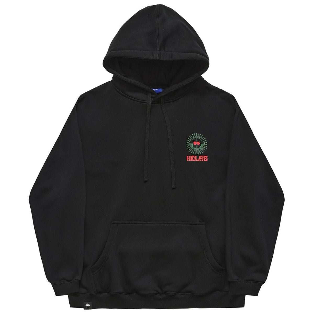 Black Helas Ibiz hoodie, casual pullover with logo detail, displayed on a neutral background.
