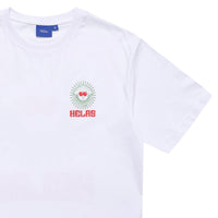 White Helas Ibiz T-Shirt with bold logo print, casual fit, and classic crew neckline, perfect for everyday streetwear style.